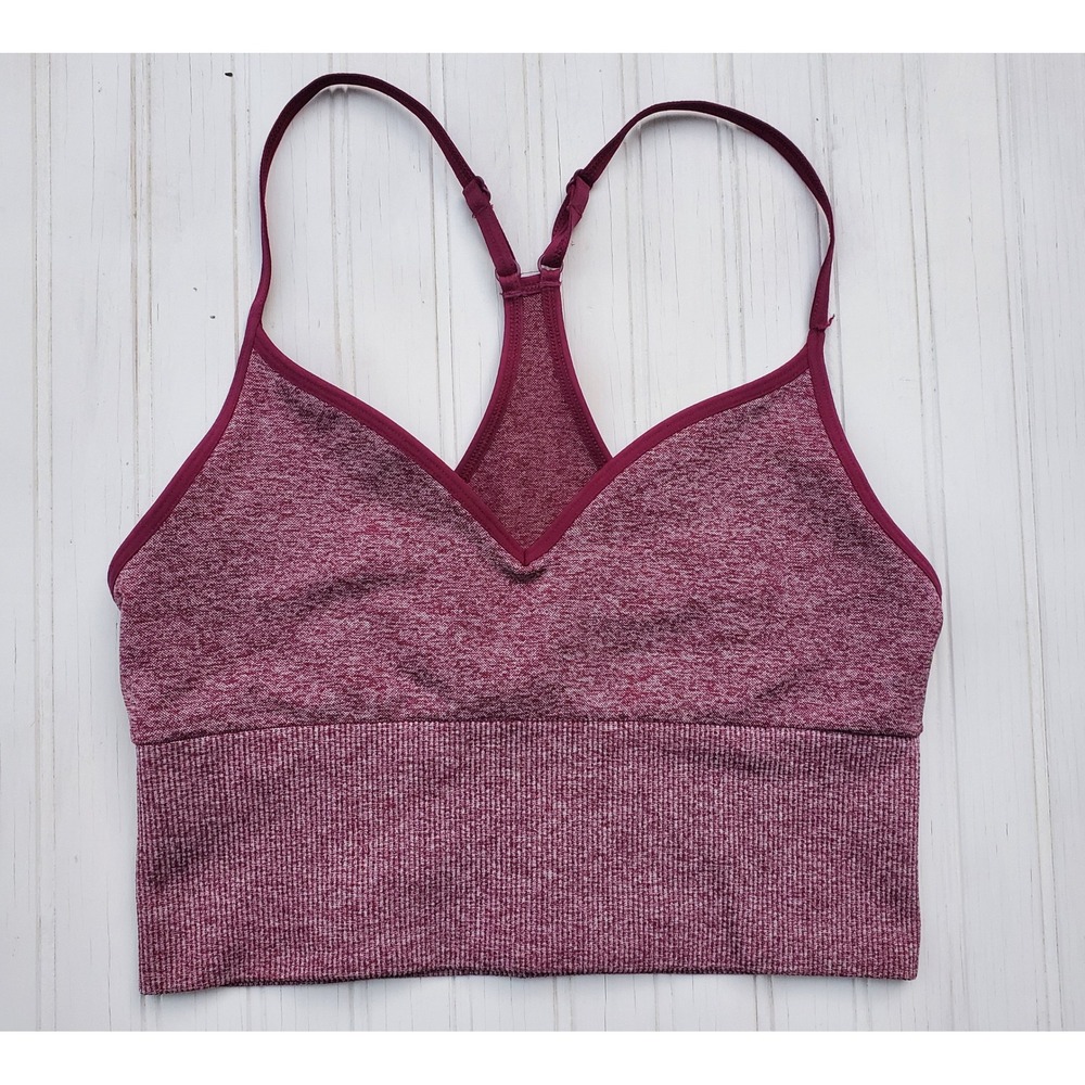 Pink Active Victoria's Secret Seamless Crop‎ Sports Bra Burgundy Heather Small